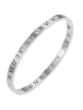 Bracelet 4mm Stainless Steel Open Clasp Roman Numbers Cubic Zircon Filled